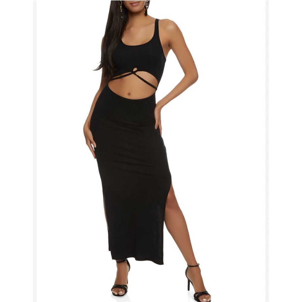 NWT Derek Heart Sz S Black cut out tank black super sexy Stretch long/maxi dress